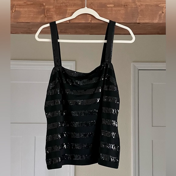 Carmen Marc Valvo Black Sequin Striped Top Size XL NWT - Picture 6 of 6
